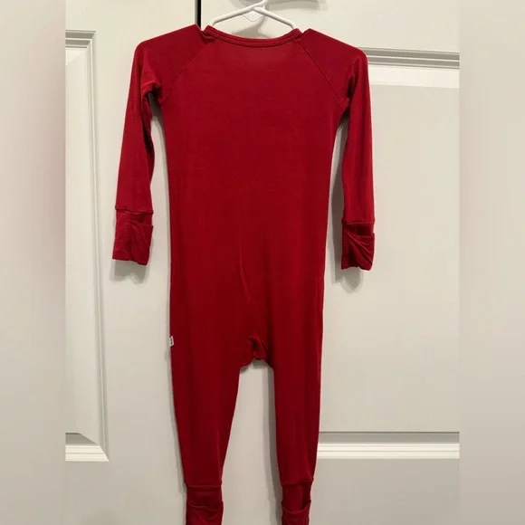 Little Sleepies Solid Red Zippy Used 12-18 months Bamboo Pajama Ripped Knee - Picture 4 of 7